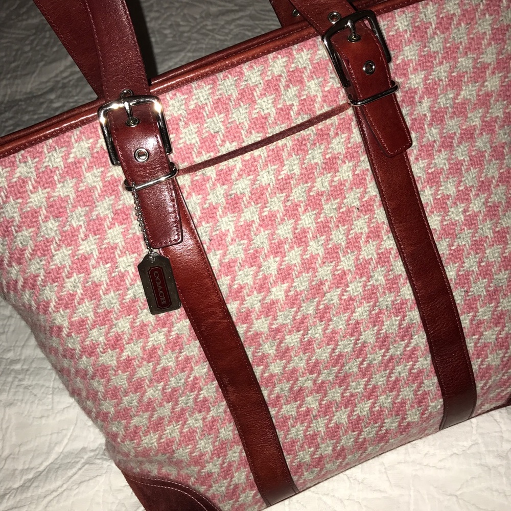 Vintage Coach wool and leather tote